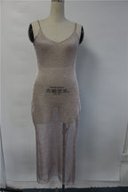 Damen elegantes Strickkleid mit transparentem Design und feinen Trägern R&B