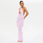 Damen trendiges Netzkleid mit Bindegürtel R&B