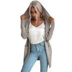 Damen Langärmlige Strickjacke mit Kapuze und seitlichen Taschen R&B