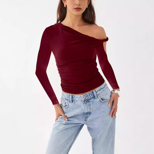Damen Elegante asymmetrische Bluse mit langen Ärmeln und Raffung R&B