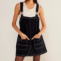 Damen Jeanslatzhängerkleid mit verstellbaren Trägern und praktischen Taschen R&B