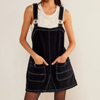 Damen Jeanslatzhängerkleid mit verstellbaren Trägern und praktischen Taschen R&B
