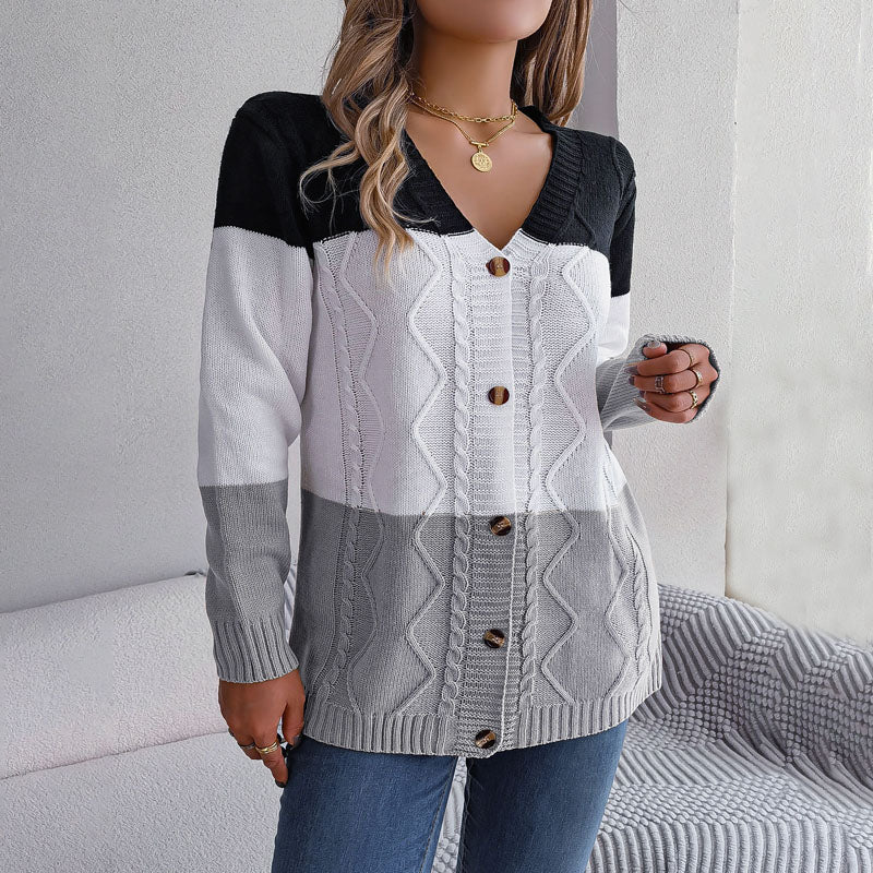 R&B | Farbblock Strickjacke mit Modischem Stil