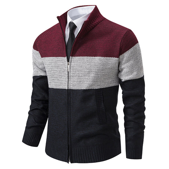 Herren modische Strickjacke mit hohem Kragen und modernem Reißverschluss R&B
