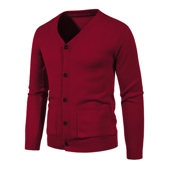 Herren Strickjacke mit V-Ausschnitt und praktischen Taschen R&B