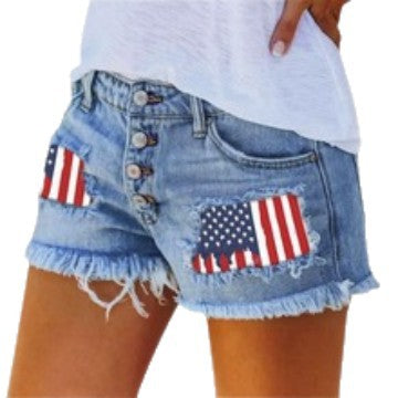 Damen Jeansshorts im Coolen USA-Design mit ausgefranstem Saum R&B