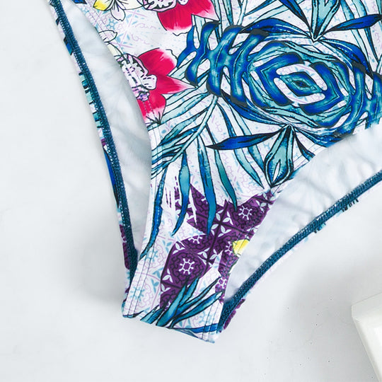 Damen Einteiler Badeanzug mit dekorativem Blumenmuster und strukturierter Taille R&B