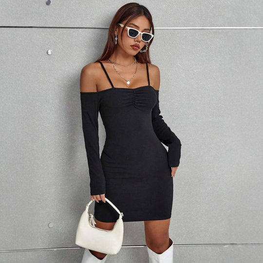 Damen elegantes Bodycon-Kleid mit Cut-Out-Details und langen Ärmeln R&B