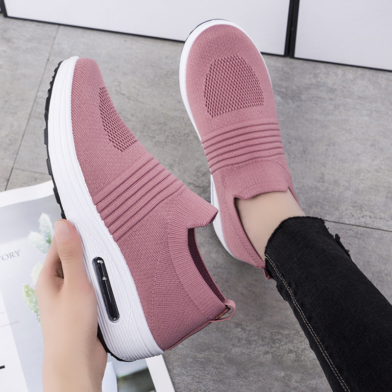 Damen Komfortable Slip-On Sneakers mit atmungsaktiver Strickoberfläche und dämpfender Sohle R&B