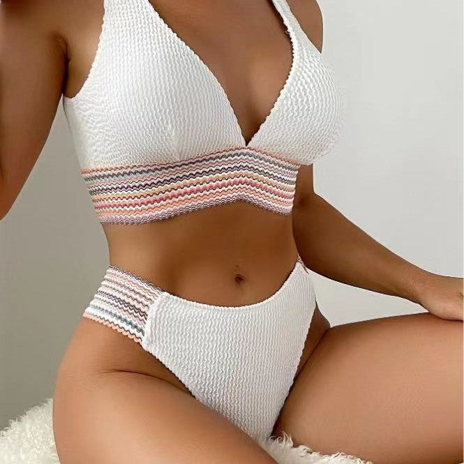 Damen Bikini-Set mit modernem V-Ausschnitt und strukturiertem Material R&B