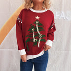 Damen Weihnachts-Pullover mit festlichem Baum-Motiv und edlen Details R&B
