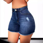 Damen Hoch taillierte Denim-Shorts mit fransigem Saum und figurschmeichelndem Schnitt R&B