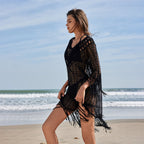 Damen eleganter Häkel-Strandüberwurf mit Fransen R&B