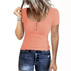 Damen Kurzes T-Shirt mit Knopfdetails und Rippstruktur R&B