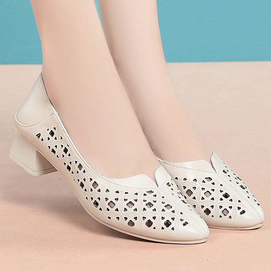 Damen Ballerinas mit elegantem Lochdesign und bequemem Blockabsatz R&B