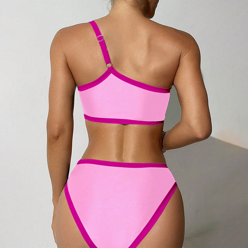 Damen asymmetrisches Bikini-Set mit modischen Kontrastnähten
