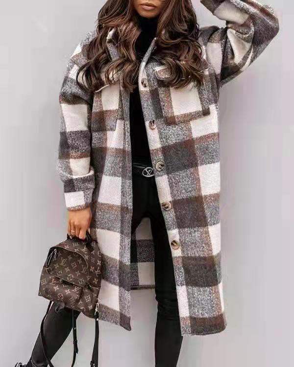 Damen Karierter Oversized-Hemd-Mantel mit praktischen Taschen R&B