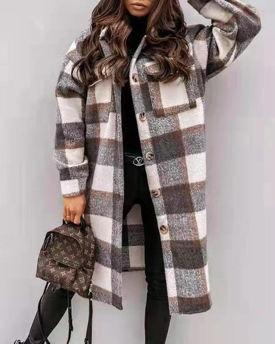Damen Karierter Oversized-Hemd-Mantel mit praktischen Taschen R&B