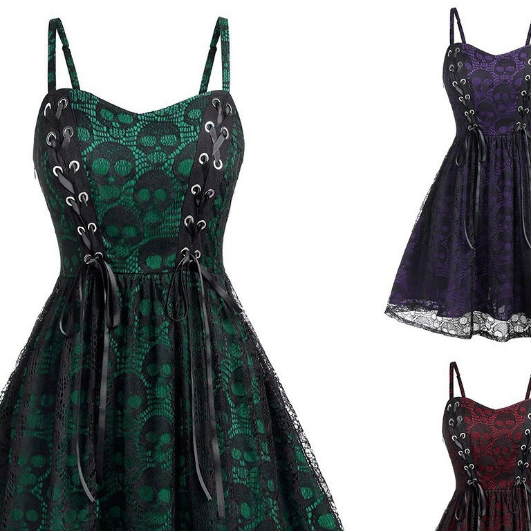 Damen Skaterkleid mit Spitzenoberteil und Schnürdetails R&B