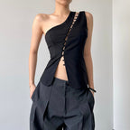 Damen Asymmetrisches Blusenshirt mit Knopfdetails R&B