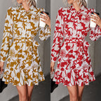 Damen Kleid mit hochgeschlossenem Kragen und modischem Blumendruck R&B