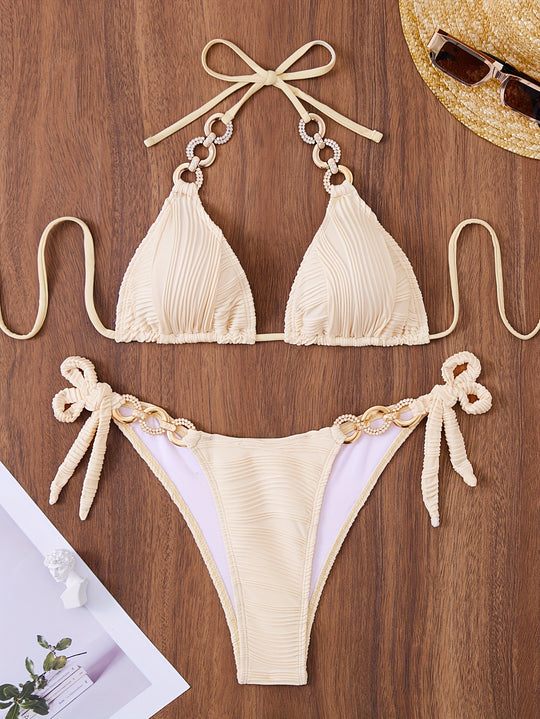 Damen Triangel-Bikini mit raffiniertem Rüschendesign und hochwertigen Ringdetails R&B