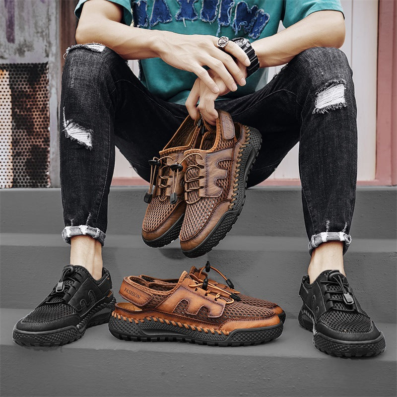 Damen Komfortable Mesh-Lederschuhe mit Schnellverschluss R&B