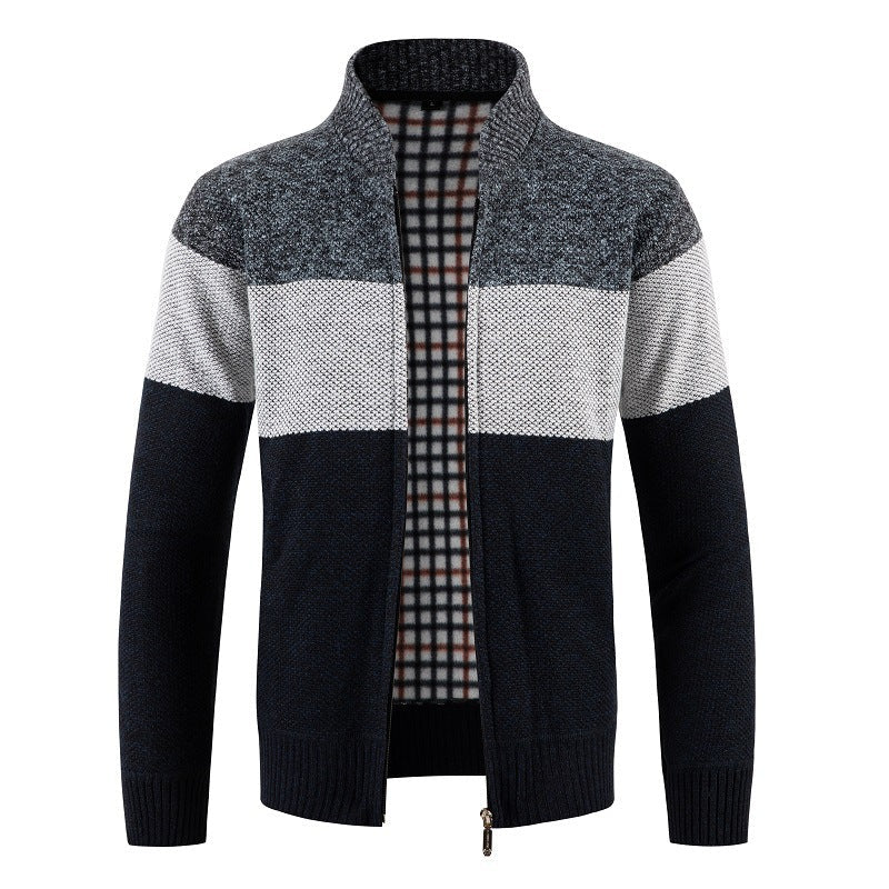 Herren Strickjacke mit modernem Farbblockdesign und kuscheligem Innenfutter R&B