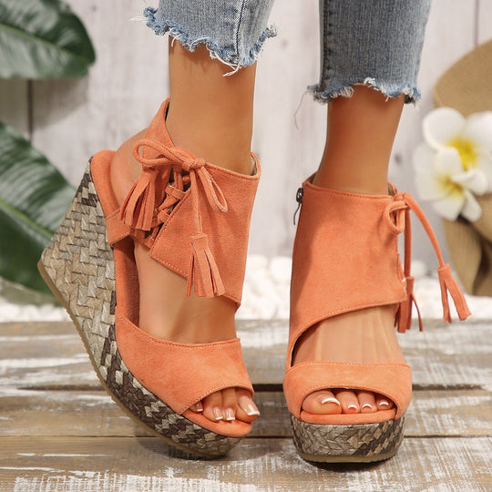 Damen Wedge-Sandalen mit modischem Fransen-Detail R&B