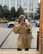 Damen Oversized Utility-Jacke mit Gürtel und großen Taschen