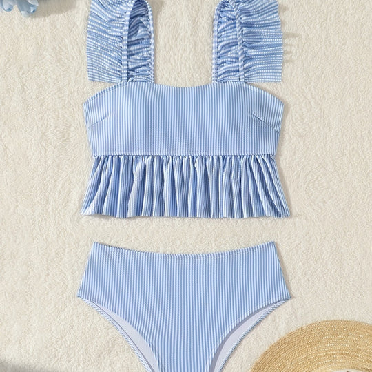 Damen Bandeau-Bikini mit Rüschen und hohem Bund R&B