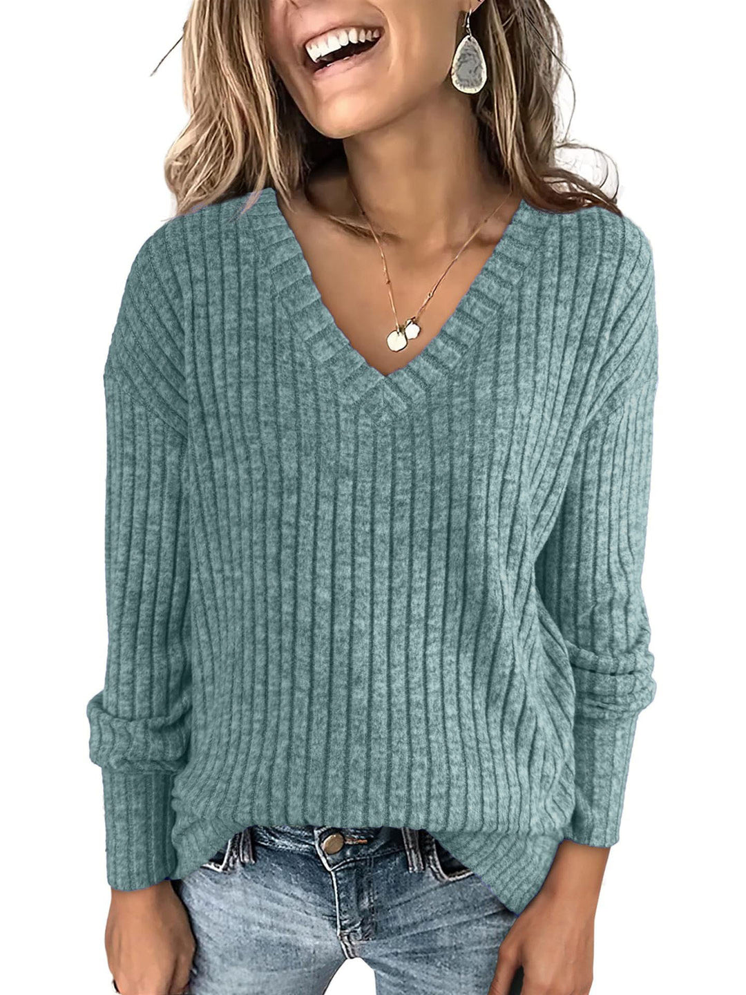 Damen eleganter V-Ausschnitt Pullover R&B