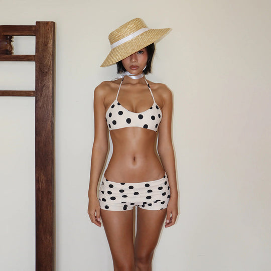 Damen Badeanzug Set mit trendy Punkten und bindbarem Oberteil R&B
