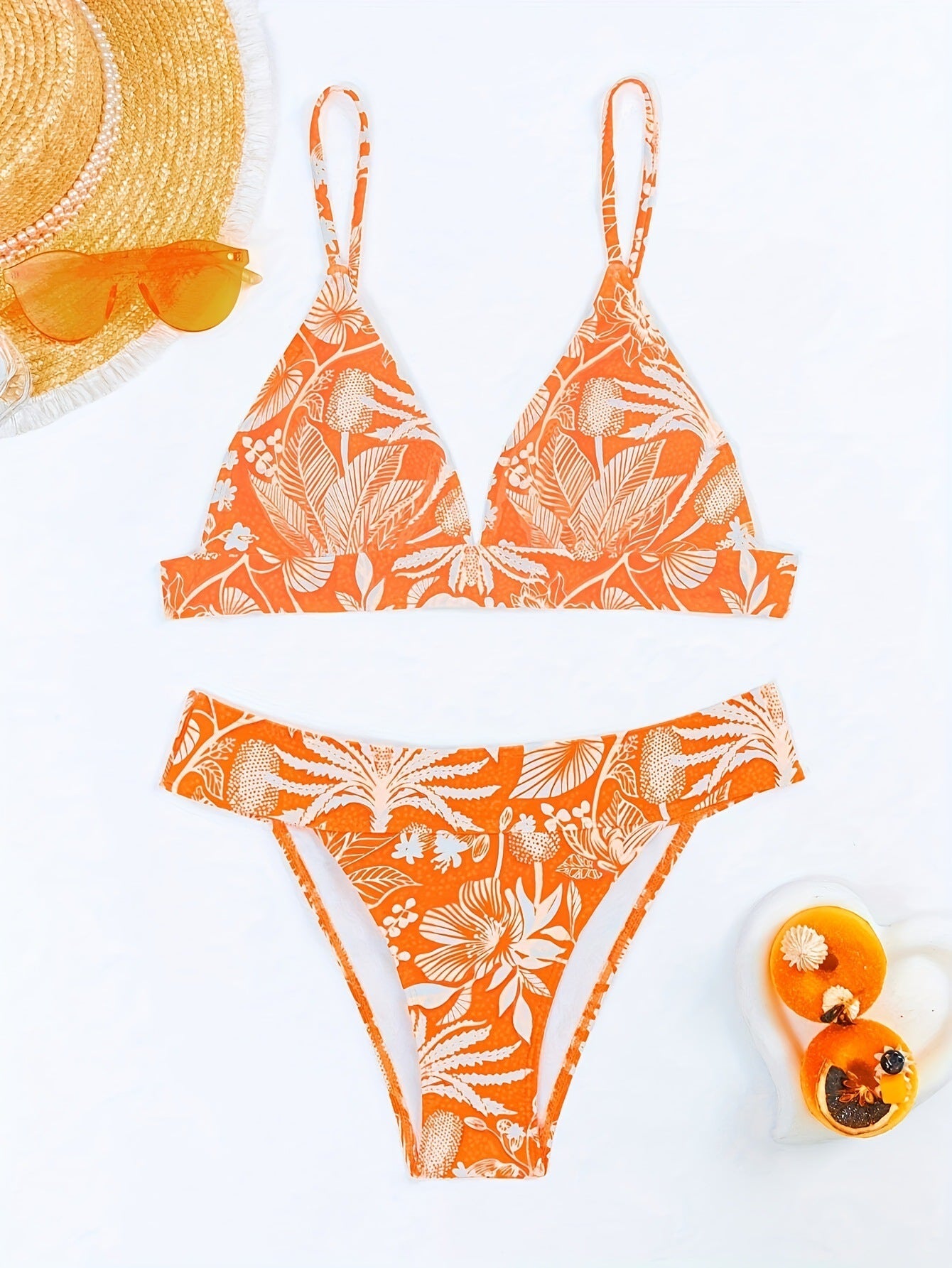 Damen Triangel-Bikini mit floralen Mustern und verstellbaren Trägern R&B