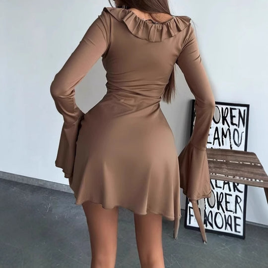 Damen Off-Shoulder Kleid mit Rüschendetails und Weit Ärmel R&B
