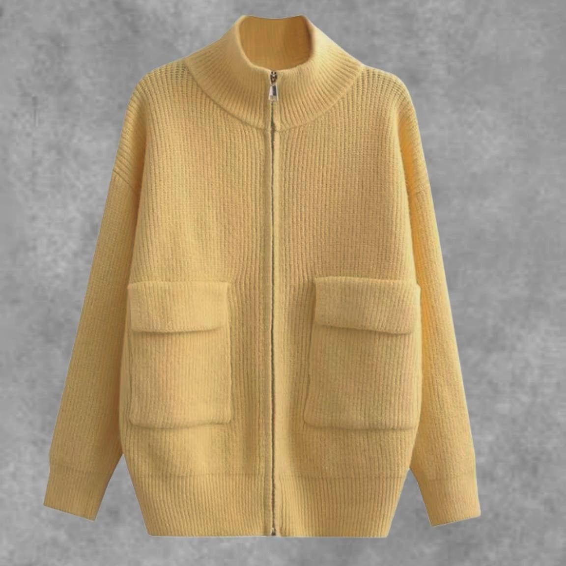 Damen Übergangsstrickjacke mit breitem Reißverschluss und praktischen Taschen R&B