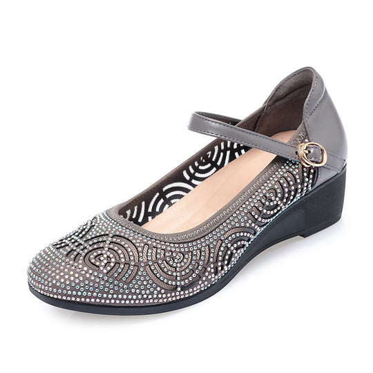 Damen Modische und funkelnde Ballerinas mit verstellbarem Riemen und rutschfester Sohle R&B
