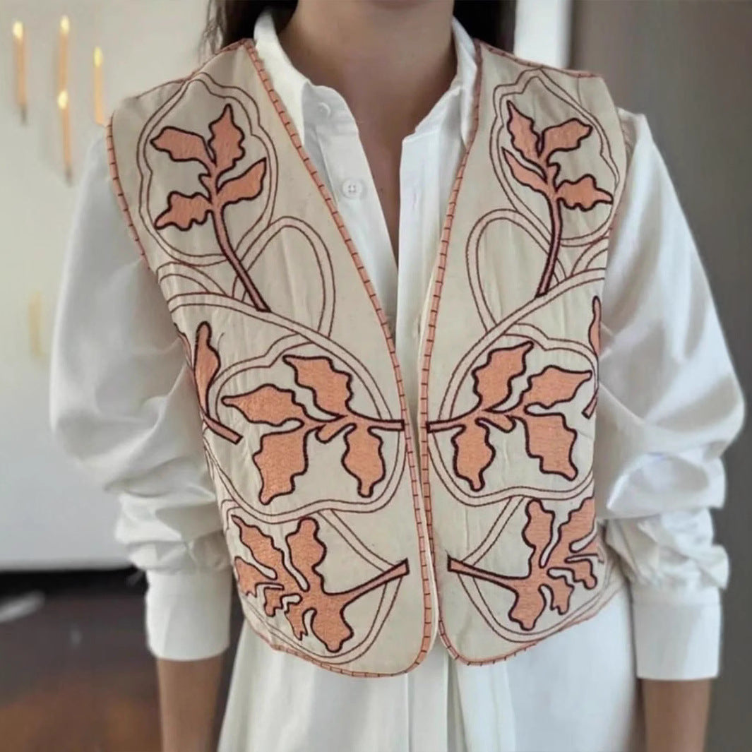 Damen dekorative Weste mit floralem Stickdesign R&B