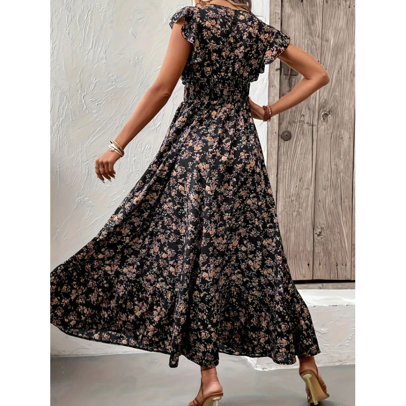 Damen Maxikleid mit floralem Design und voluminösen Ärmeln R&B