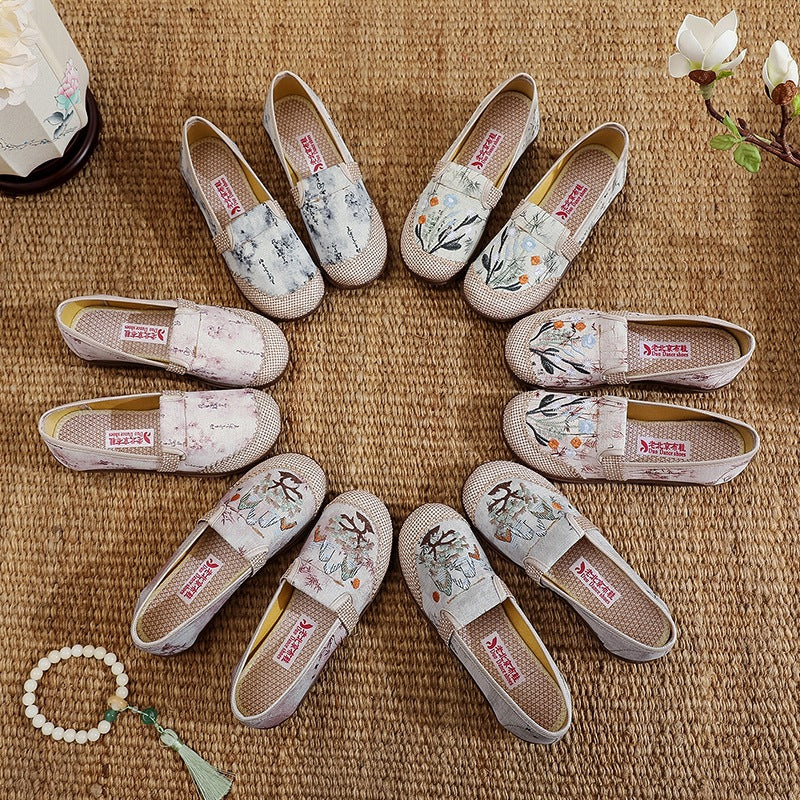 Damen bequeme Mokassins mit handgefertigtem Blumenmuster