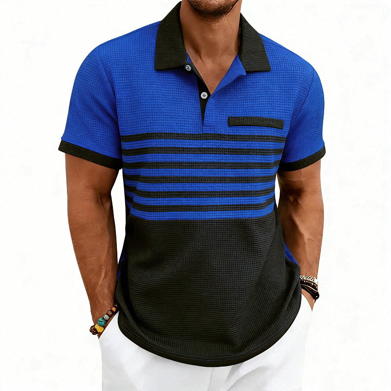 Herren nan Jacquard-Polo mit Blockstreifen, Brustblende und Baumwollmix R&B
