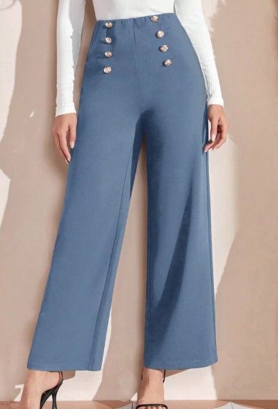 Damen Hochwaisted Weite Hose mit dekorativen Knöpfen R&B