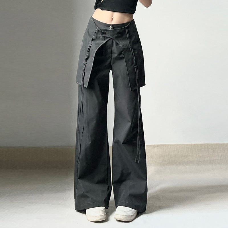 Damen stylische Utility-Hose mit weitem Schnitt und verstellbaren Binde-Details R&B