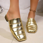 Damen Mules mit glänzender Metallic-Oberfläche und stilvollem Riemendesign R&B
