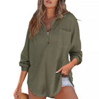 Damen Waffelstruktur Bluse mit Knopfleiste und Brusttasche R&B