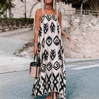 Damen maxi Kleid mit zeitgemäßem Tribal-Muster und schwingendem Saum R&B
