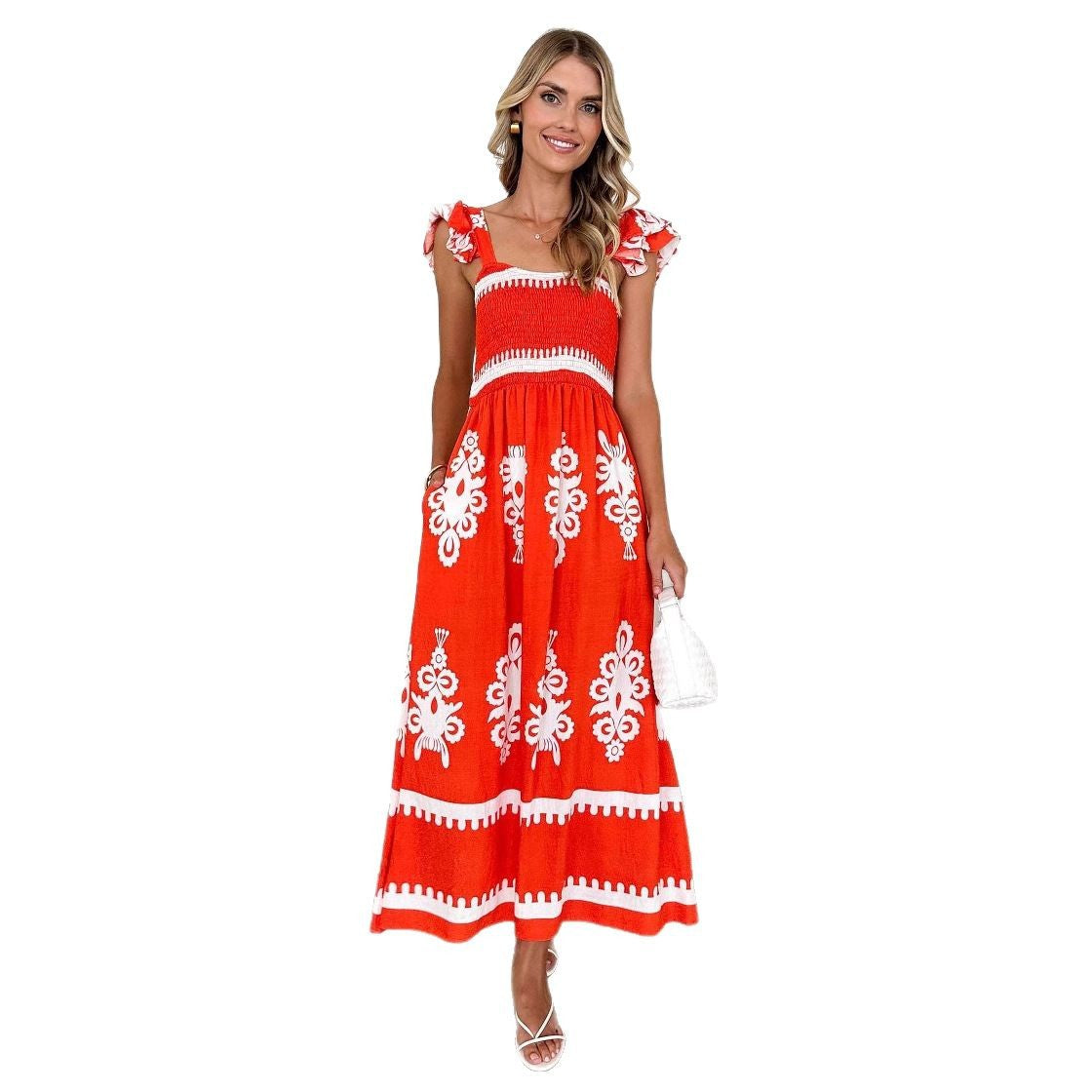Damen Maxikleid mit verspieltem Rüschendesign und floralem Print R&B