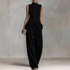Damen Eleganter suit mit hochgeschlossenem Kragen und weitem Bein R&B