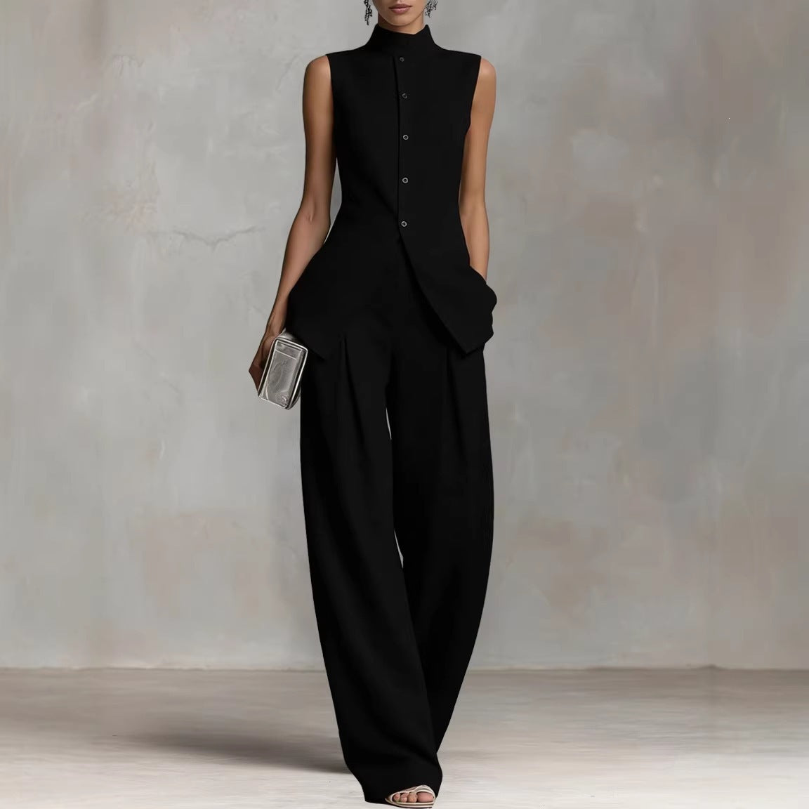 Damen Eleganter suit mit hochgeschlossenem Kragen und weitem Bein R&B