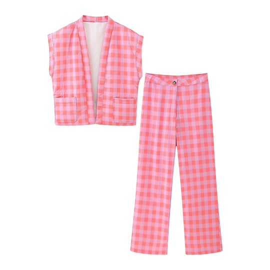 Damen Weite Karo-Hose im modischen Design R&B